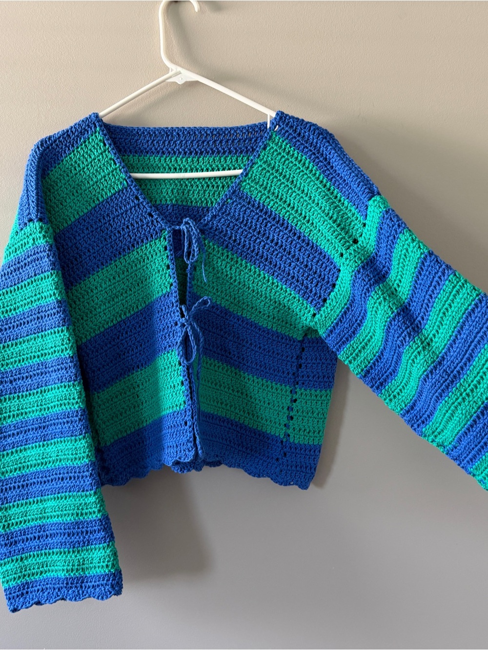 Handmade Striped Crochet Tie-Front Cardigan